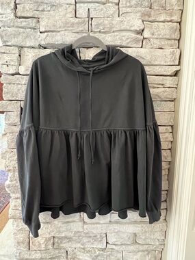 aerie Black Hooded Peplum Pullover Sweatshirt